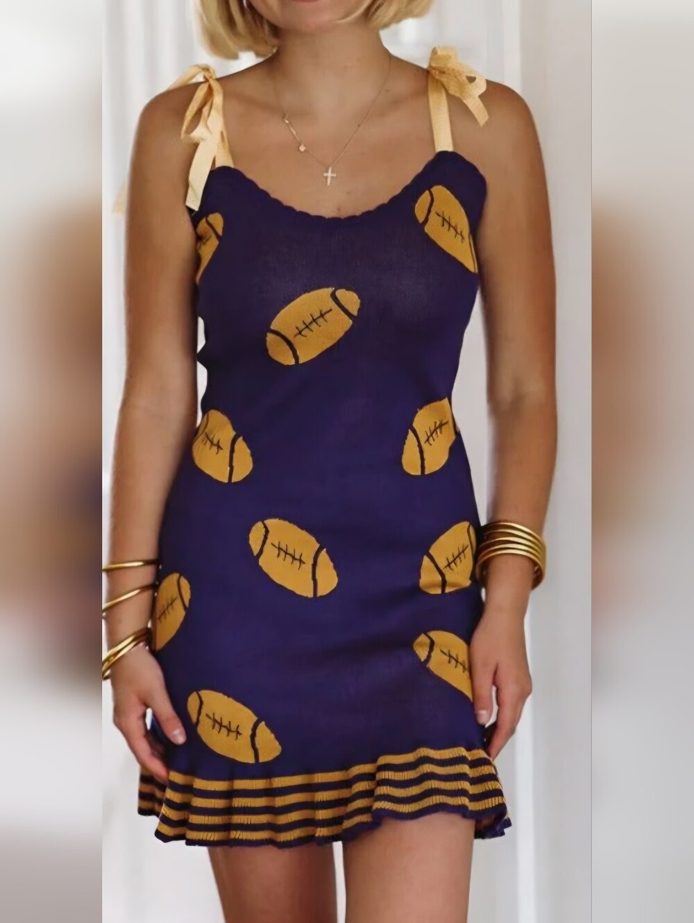 NWT - So Me! Brand Game Day Purple & Gold Team Knit Football Print Tank Dress S